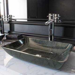 VIGO Donatello Artistic Onyx Gray Glass 18 in. L x 13 in. W x 4 in. H Rectangular Vessel Bathroom Sink VG07084