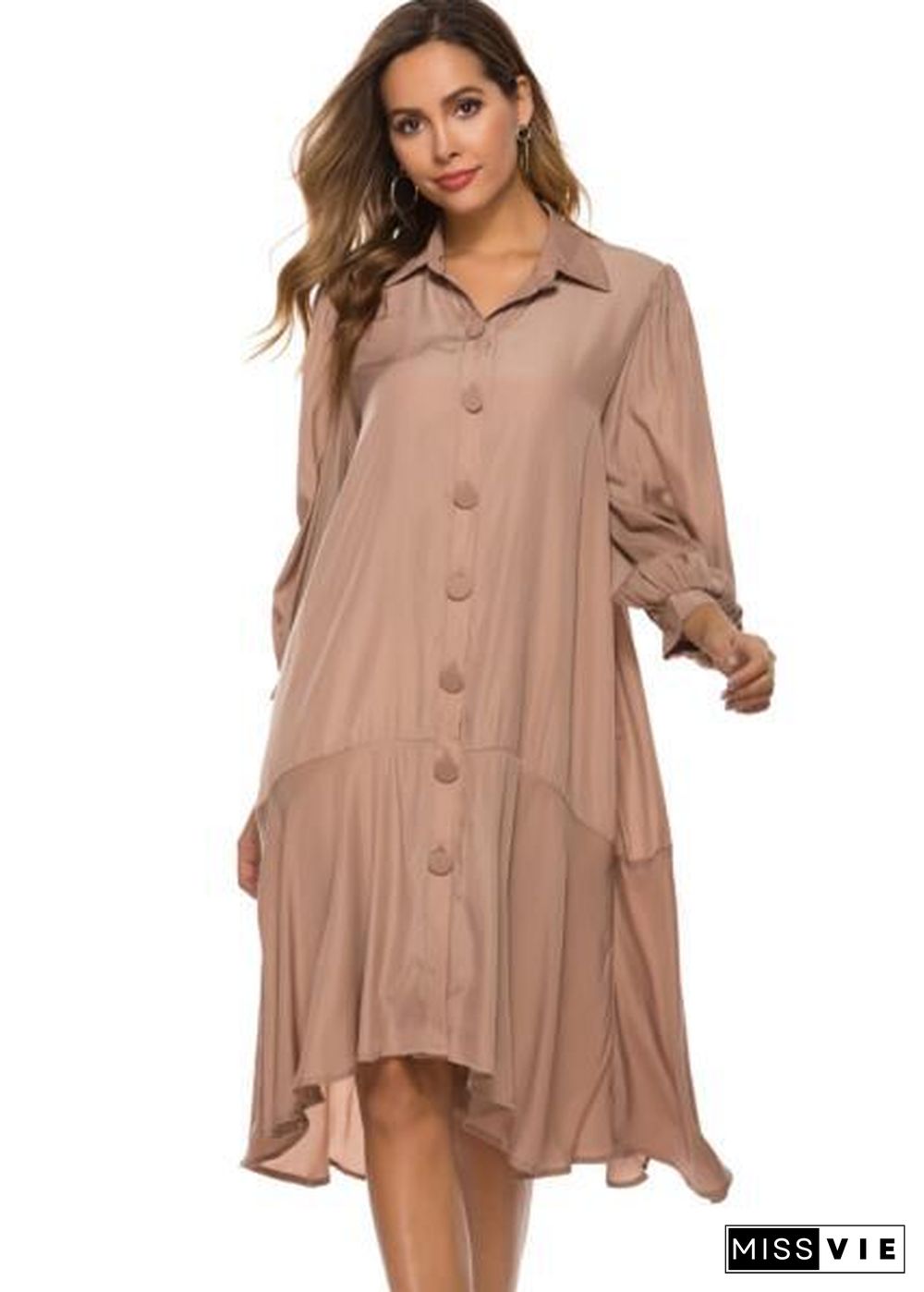 Long Sleeve Shirt Dress Single Breasted Goddess Over Knee Loose Slim Long Skirt