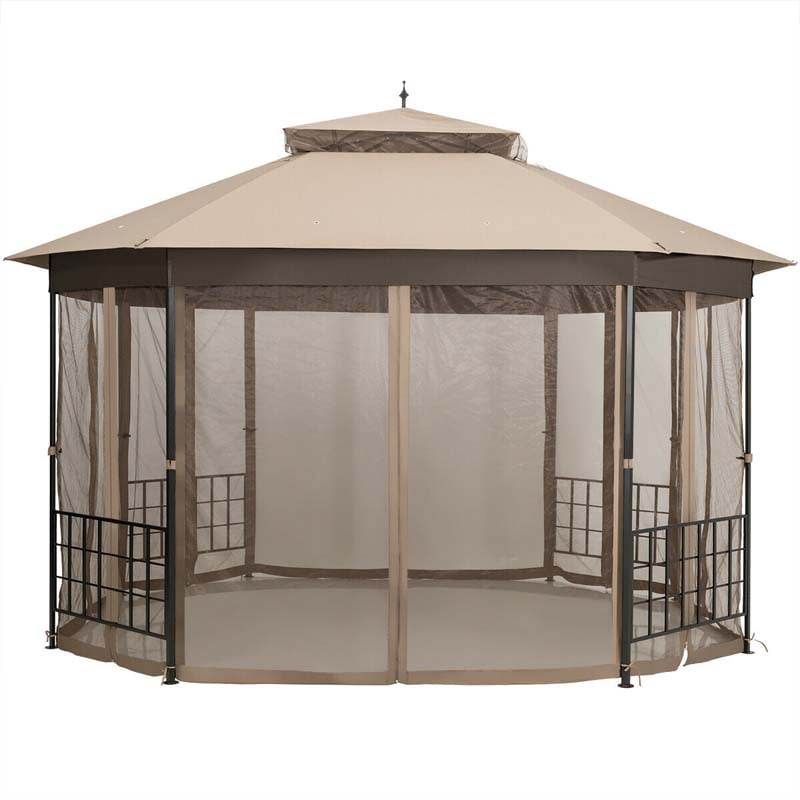 10 x 12 FT Heavy-Duty Octagonal Gazebo with Netting, Outdoor Patio Canopy Gazebo Tent for Event Party BBQ