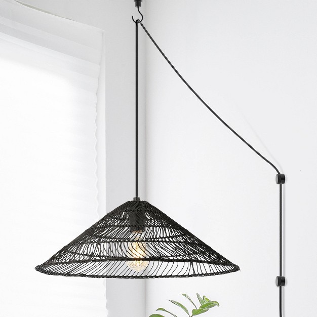 1 light Nova Farmhouse Coastal Rattan Led Pendant Black Jonathan Y