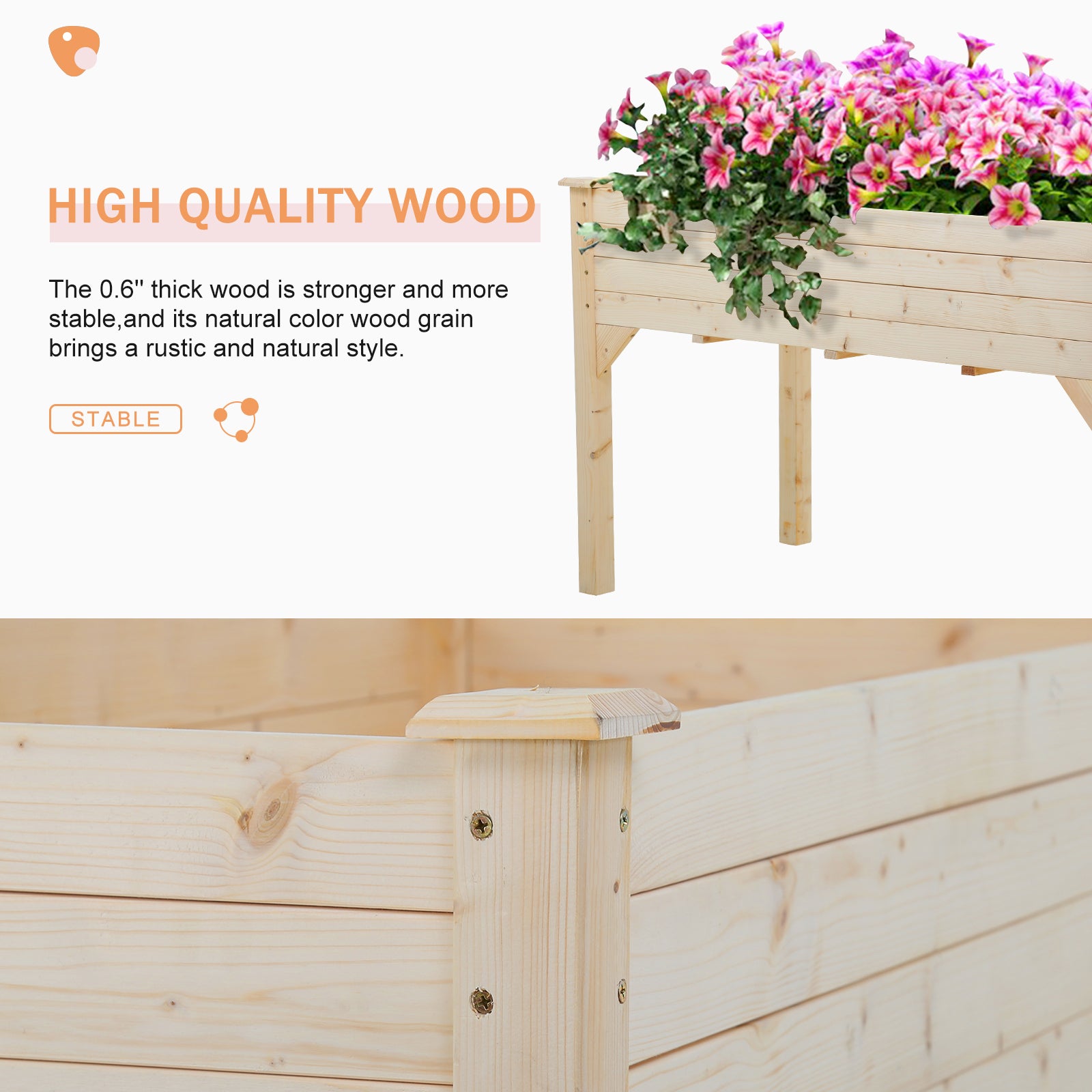 Raised Garden Bed Wooden Elevated Planter Box Kit with Legs Outdoor Planter Garden Bed for Vegetable Flower Herb Gardening Backyard Patio, Easy Assembly,Natural