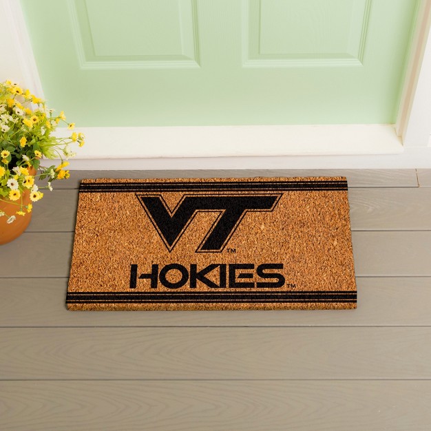 Evergreen Virginia Tech Logo Turf Mat Brown 28 X 16 Inches Indoor Outdoor Doormat