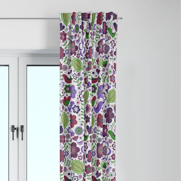 Bacati Botanical Purple Pearl String Cotton Printed Single Window Curtain Panel