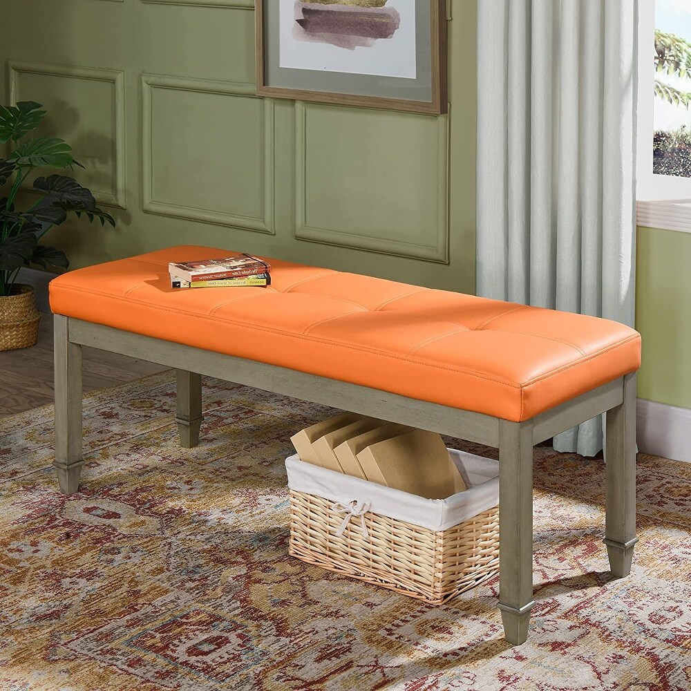 Upholstered Tufted Leather Entryway Bench