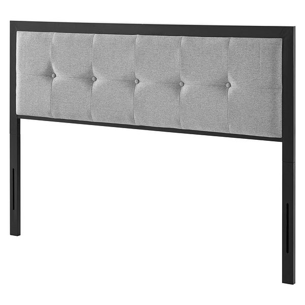 Waldorf Modern Light Grey Fabric Button Tufted Upholstered Full Size Metal Headboard - - 31717179