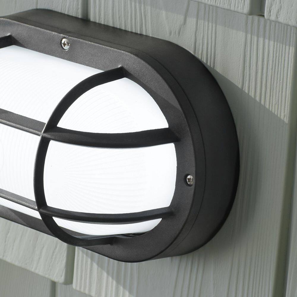 PRIVATE BRAND UNBRANDED Black LED Outdoor Bulkhead Light with CCT Color Switchable from 3000K 4000K 5000K G19716-BK