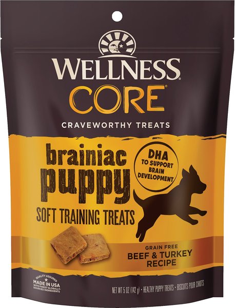 Wellness Brainiac Puppy Beef and Turkey Soft Training Dog Treats， 3-oz bag