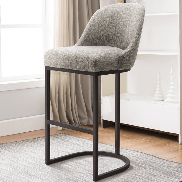 Design House Barrelback Bar Stool with Gray Linen Seat and Espresso Metal Base， Set of 2