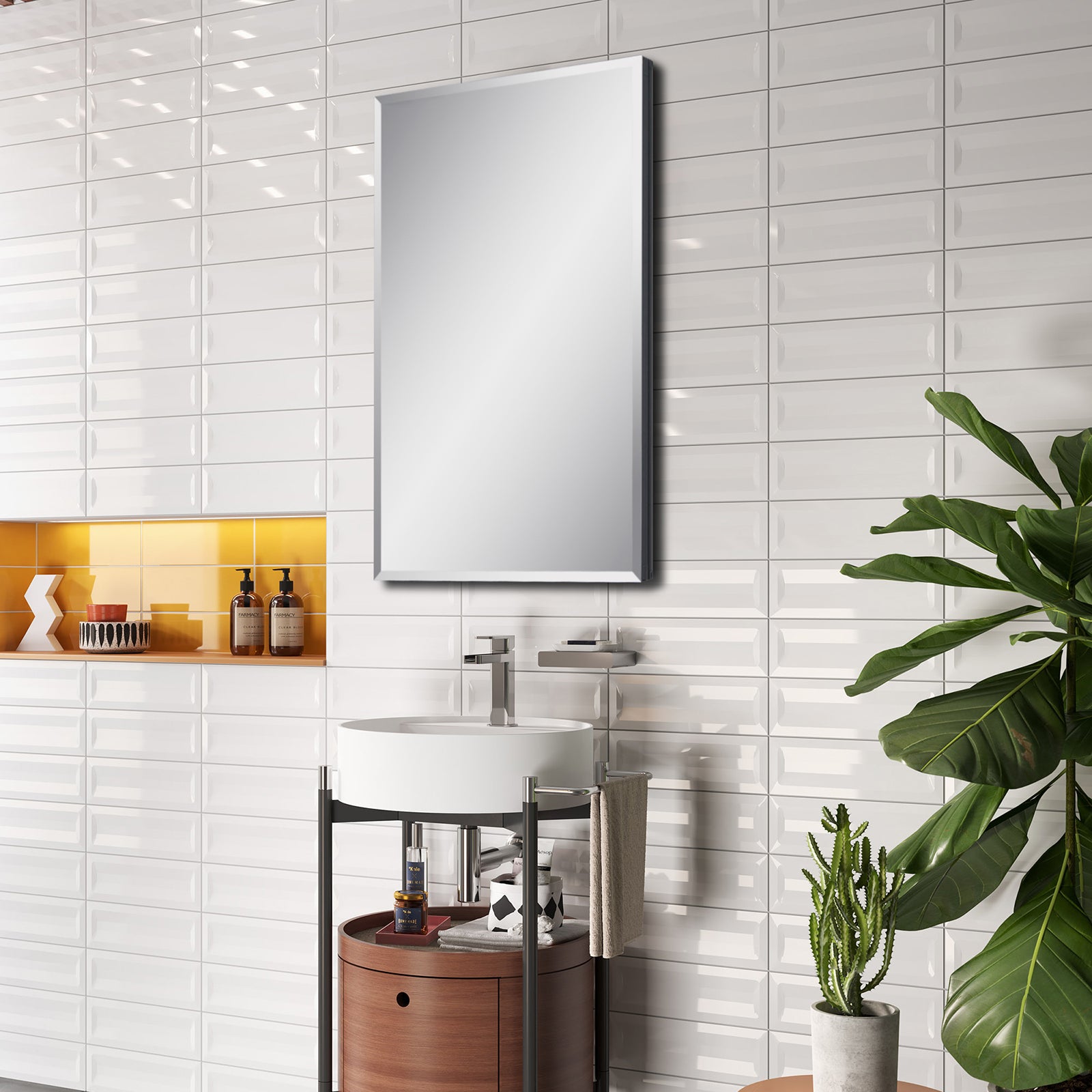 Medicine Cabinet 14 x 24 inch Recessed or Surface Mount, Black Aluminum Bathroom Wall Cabinet with Mirror and Adjustable Shelves.