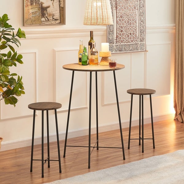 3-Piece Bar Table Set with 2 Stools， Modern Round Counter Table and Chairs Set