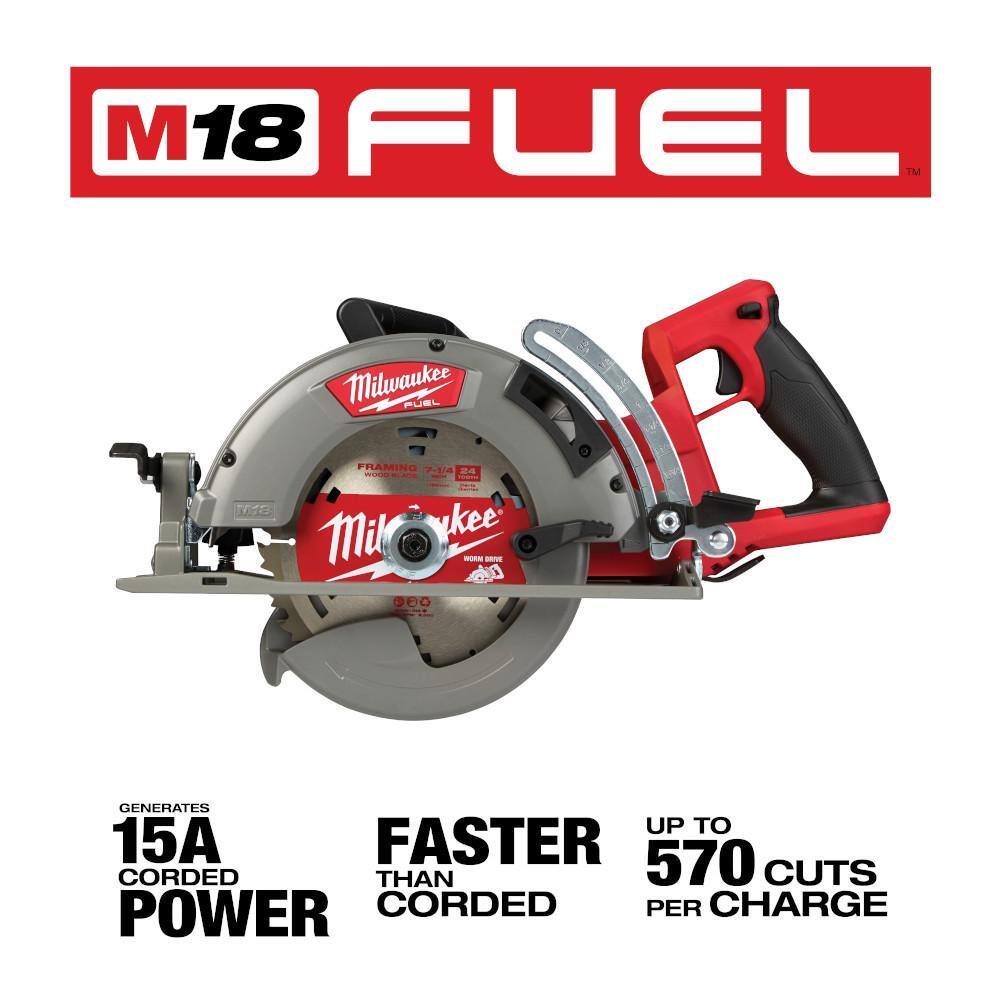 MW M18 FUEL 16 in. 18-Volt Brushless Battery Electric Chainsaw w7-14 in. Rear Handle Circular Saw Two 6Ah Batteries 2727-20-2830-20-48-11-1862