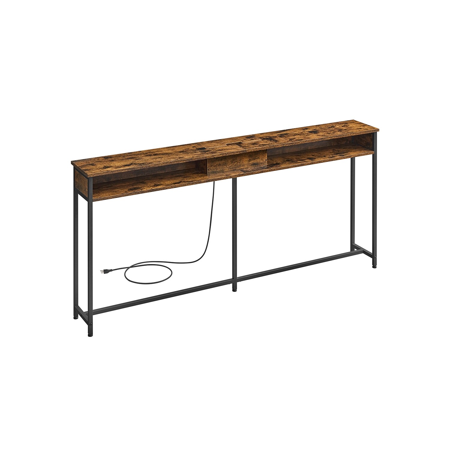 Narrow Console Table - 70.9 Inch Sofa Table with 2 Outlet and 2 USB Ports， Long Entryway Table， Home Office or Living Room