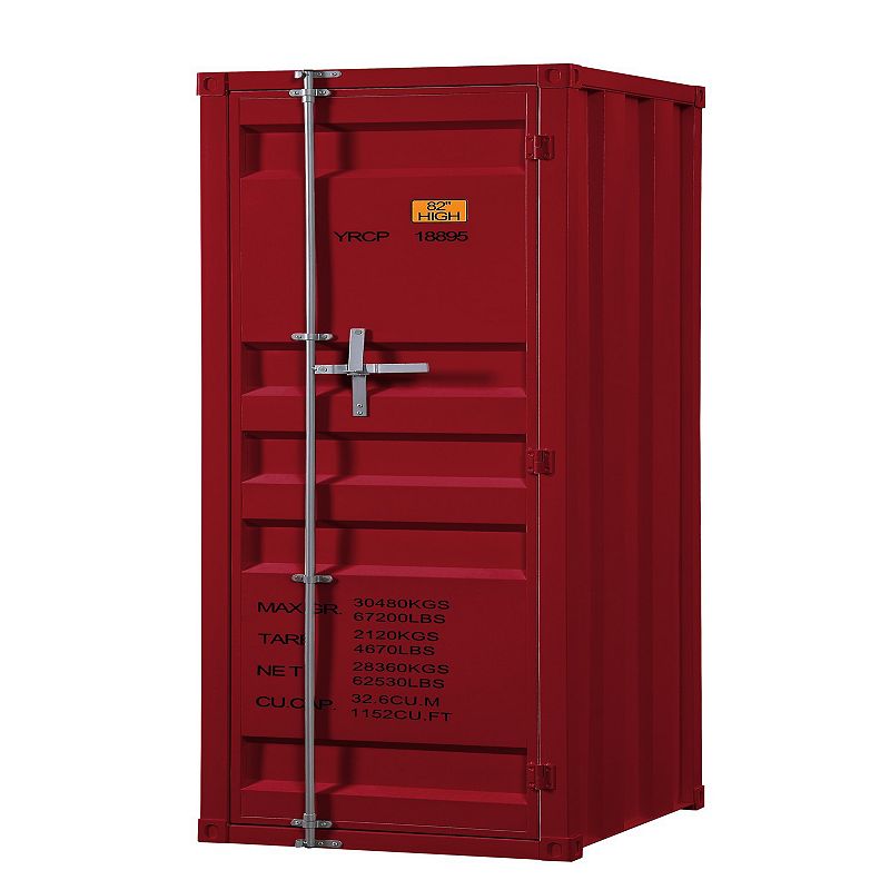 Single Door Wardrobe with Double Storage Compartment and Cremone Bolt， Red