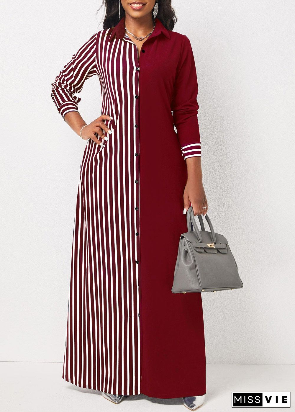 Striped Pocket H Shape Maxi Dress