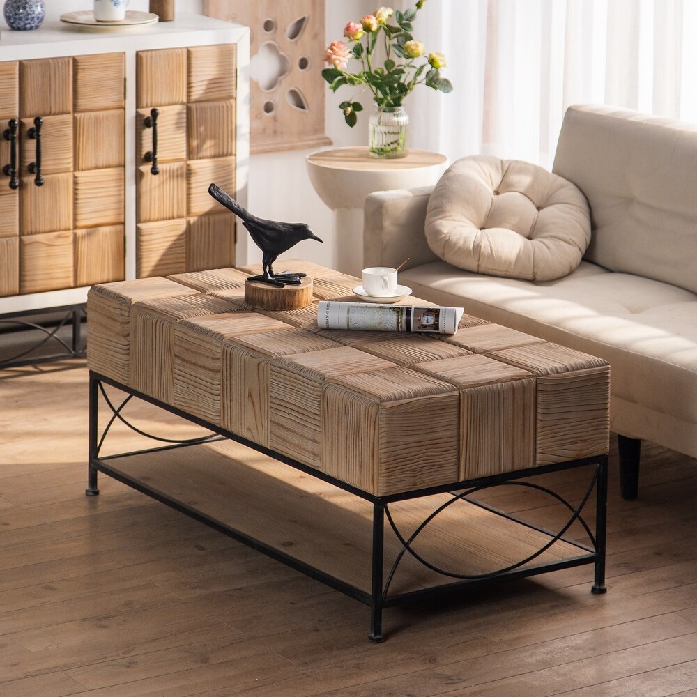 Small Grid Splicing Design Retro Square Coffee Table