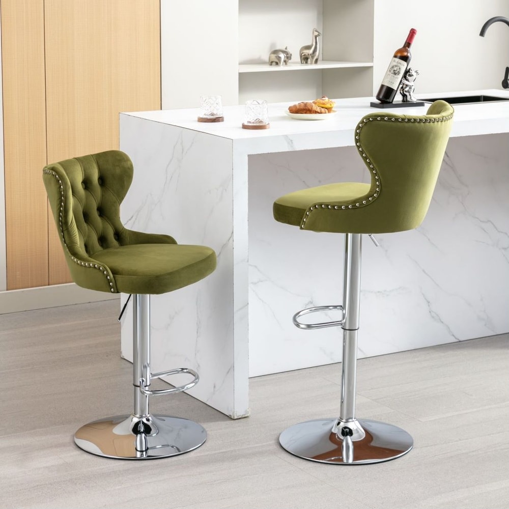 Barstool Set of 2 Dining Chair Swivel Silver Metal Base Footrest Cafe