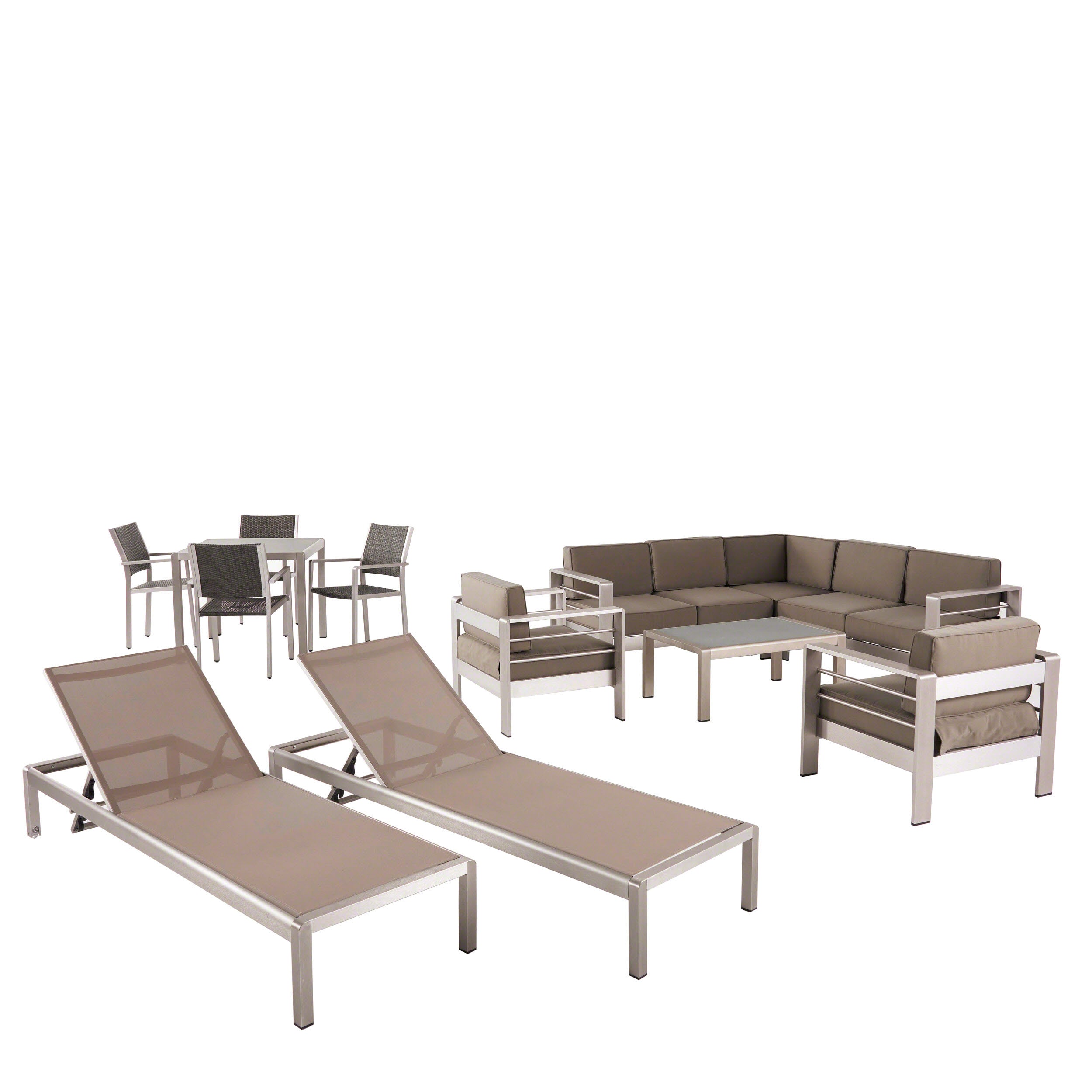 Cherie Outdoor Estate Collection Patio Set with Tempered Glass Top Dining Table