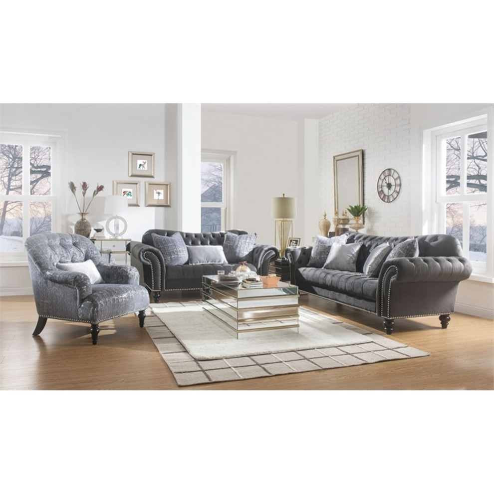 ACME Gaura Upholstery Loveseat with Nailhead in Dark Gray Velvet   Traditional   Loveseats   by Homesquare  Houzz