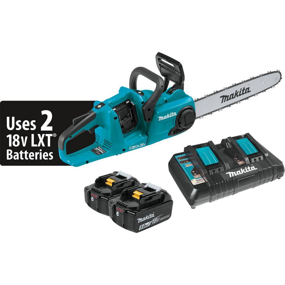 Makita LXT 16 in. 18V X2 (36V) Lithium-Ion Brushless Battery Chain Saw Kit (5.0Ah) XCU04PT