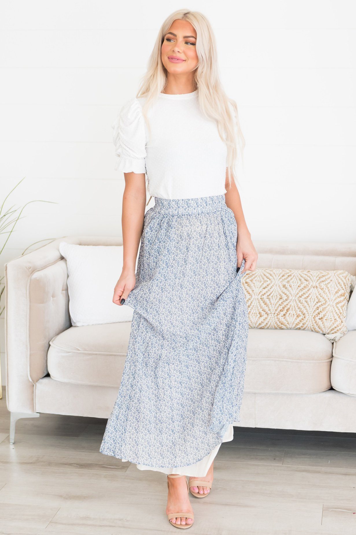 Ditzy Floral Textured Maxi Skirt