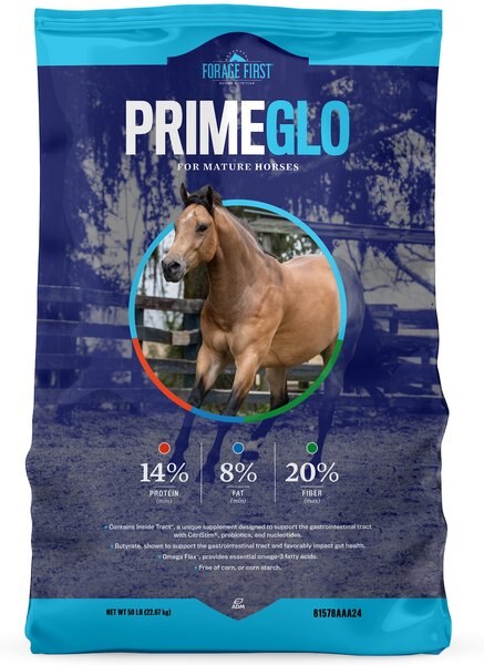 ADM PRIMEGLO Forage First Premium Nutrition Mature Horse Feed， 50-lb bag