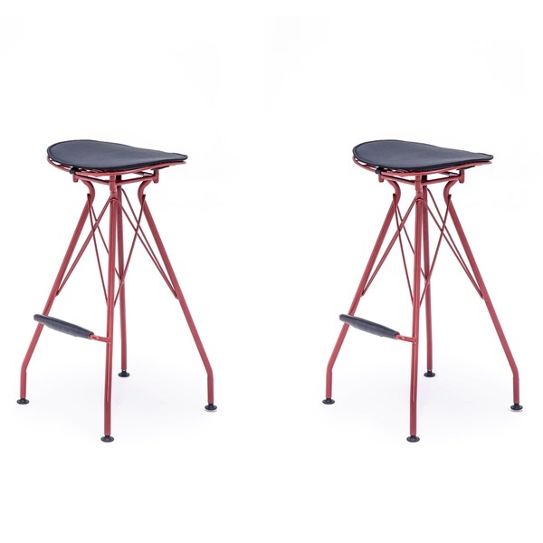 Industrial Metal Faux Leather and Wood 30-Inch Barstool Set of 2