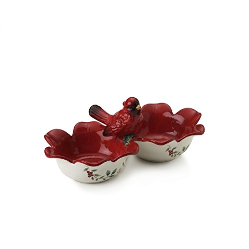 Pfaltzgraff Winterberry 2-Section Serve Bowl with Cardinal Icon