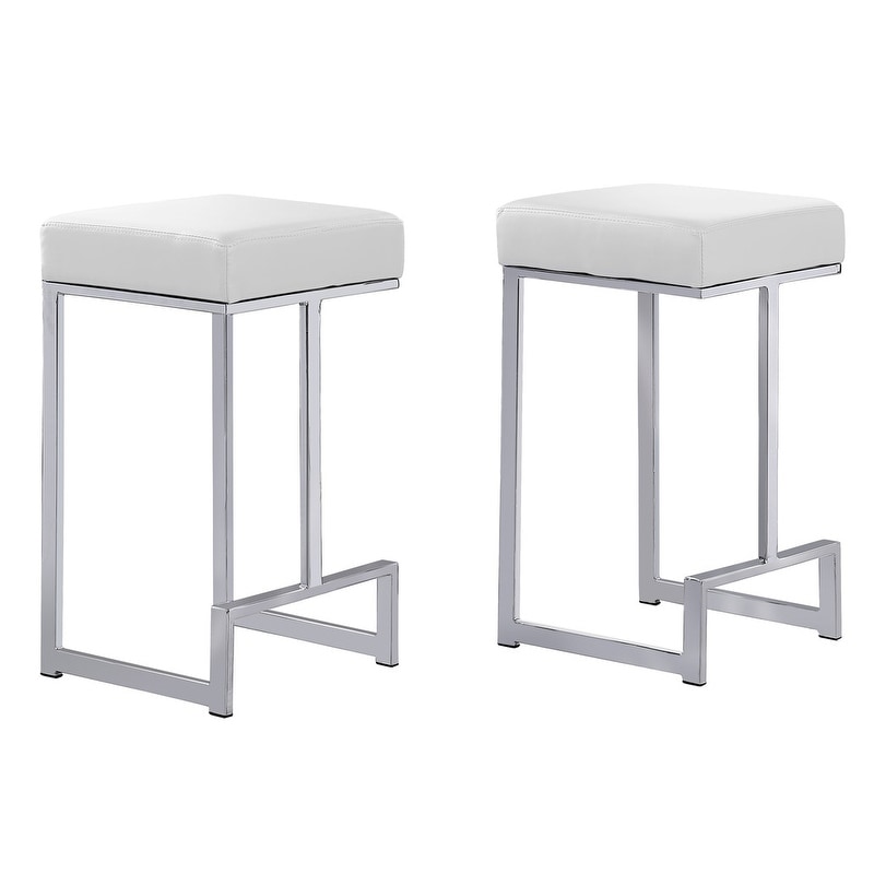 Best Master Furniture Synthetic Leather Silver Counter Height Stool (Set of 2)