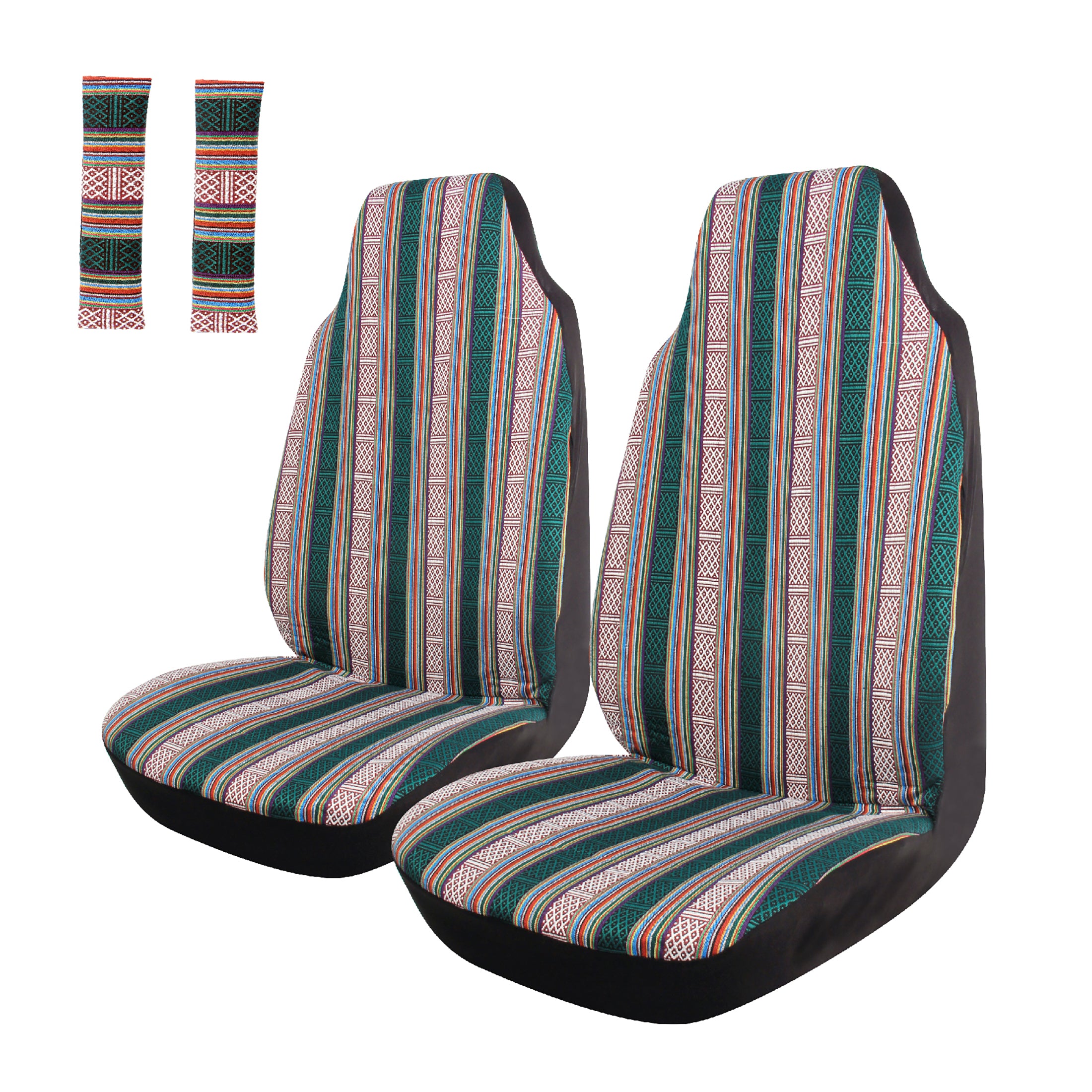 Copap Baja Blanket Front Seat Cover Green Stripe Ethnic Tribal Style Boho Universal Fit for Cars