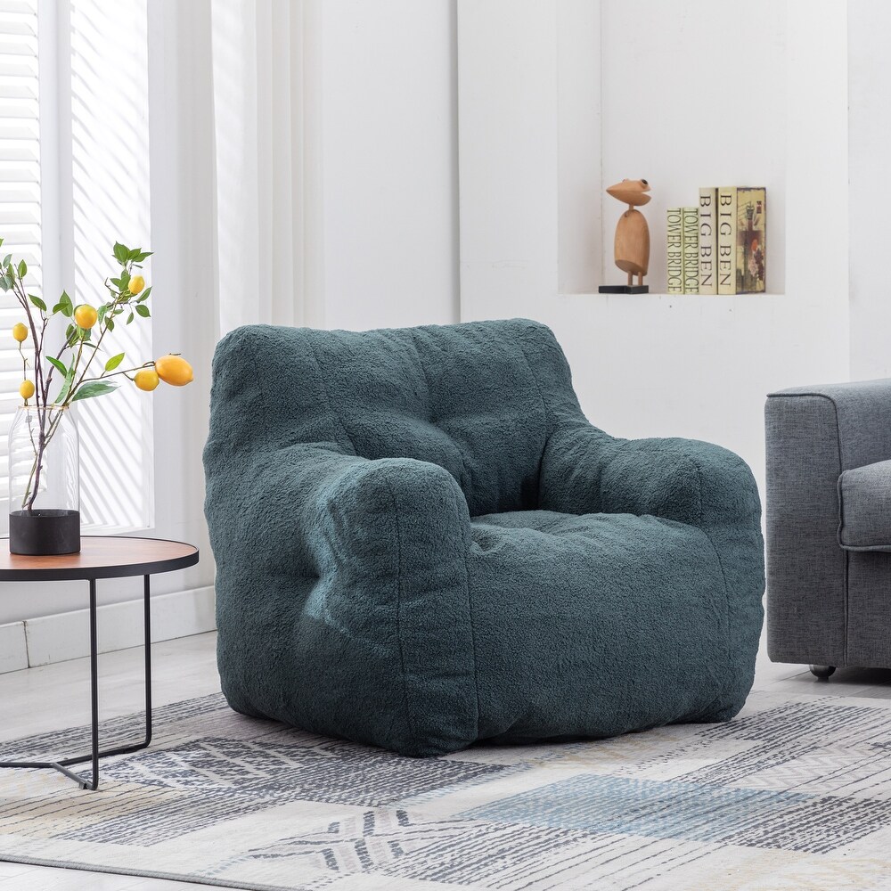 Modern Soft Tufted Foam Bean Bag Chair with Teddy Fabric