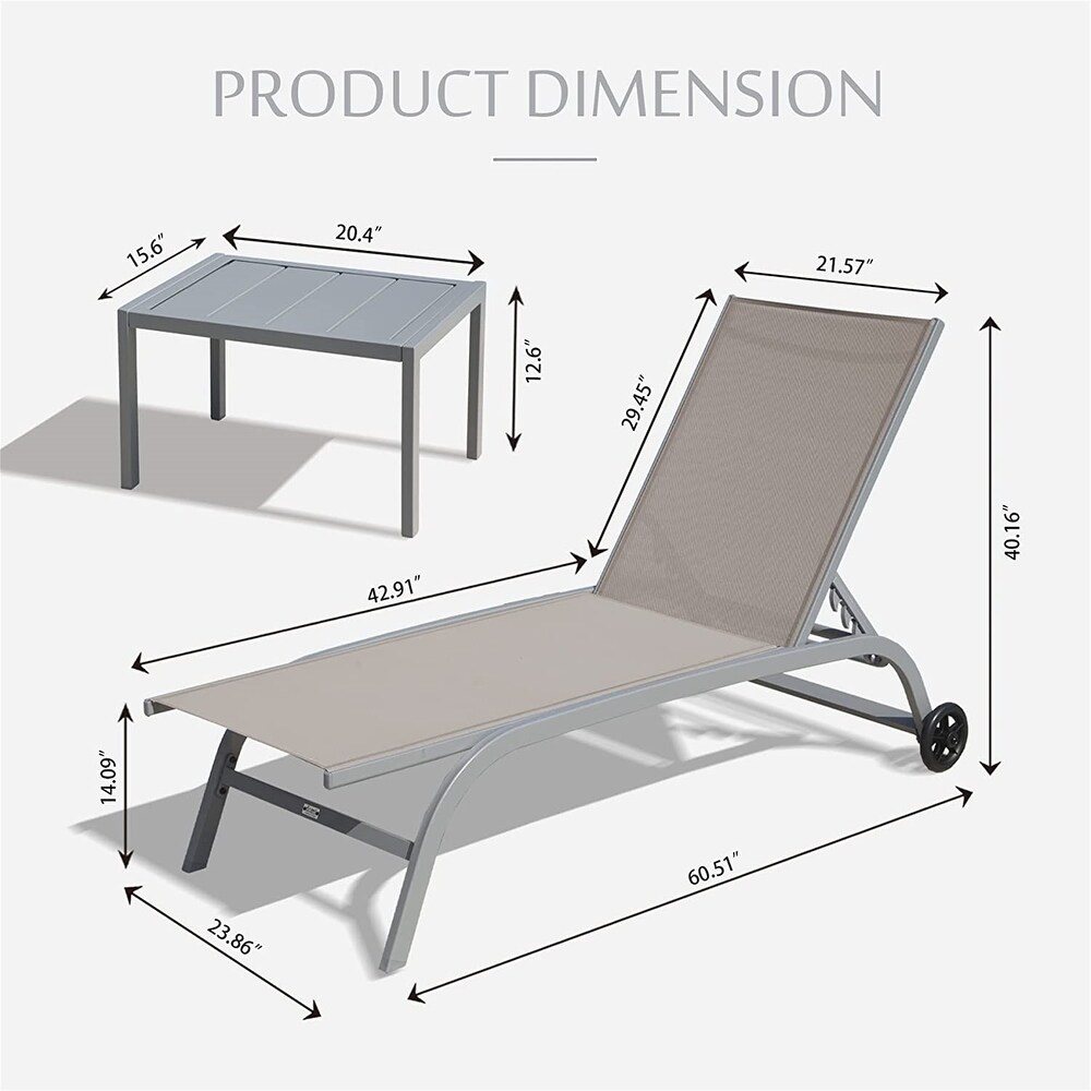 Chaise Lounge Outdoor Set of 3(2 Lounge Chairs+1 Table)