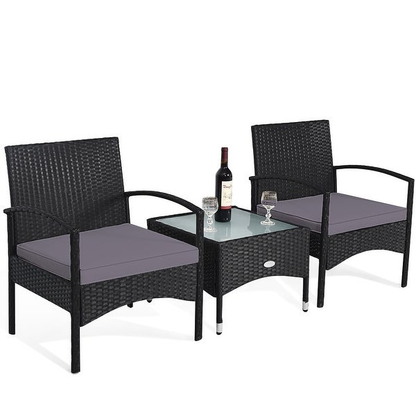 3 PCS Patio Wicker Rattan Furniture Set Coffee Table and 2 Rattan Chair - Overstock - 37348609