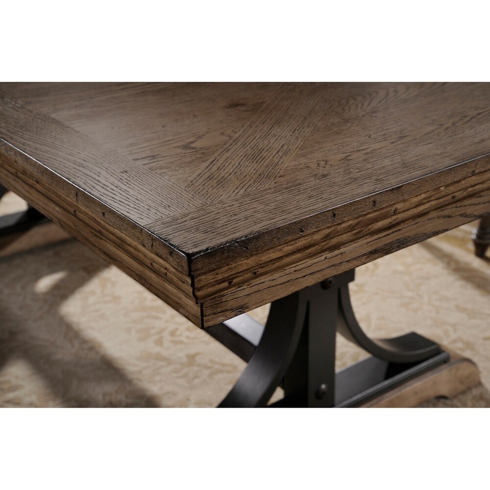 Roundhill Furniture Birmingham Nailhead 8 Piece Table with Nail Head Bench and Arm Chair Dining Set  Driftwood