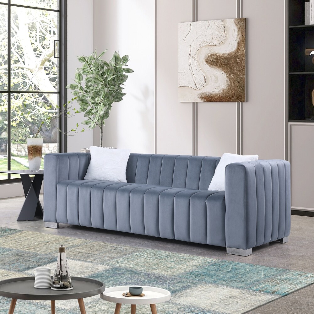 Chesterfield Velvet Sofa for Living Room Upholstered 3 Seater Tufted Couch with High Armrest and Metal Legs  Bedroom  Office