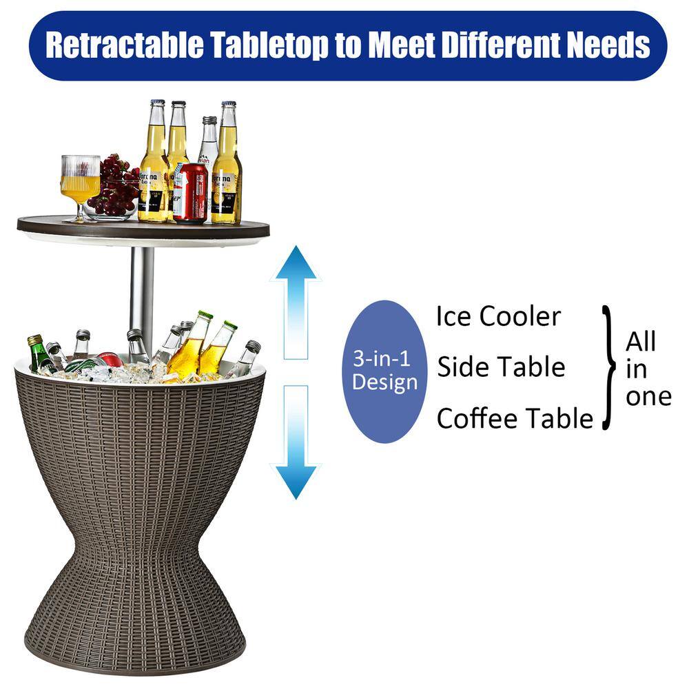 Gymax 8-Gal Patio Ice Cooler Bucket Cool Bar Side Table wRetractable Tabletop Brown GYM07140