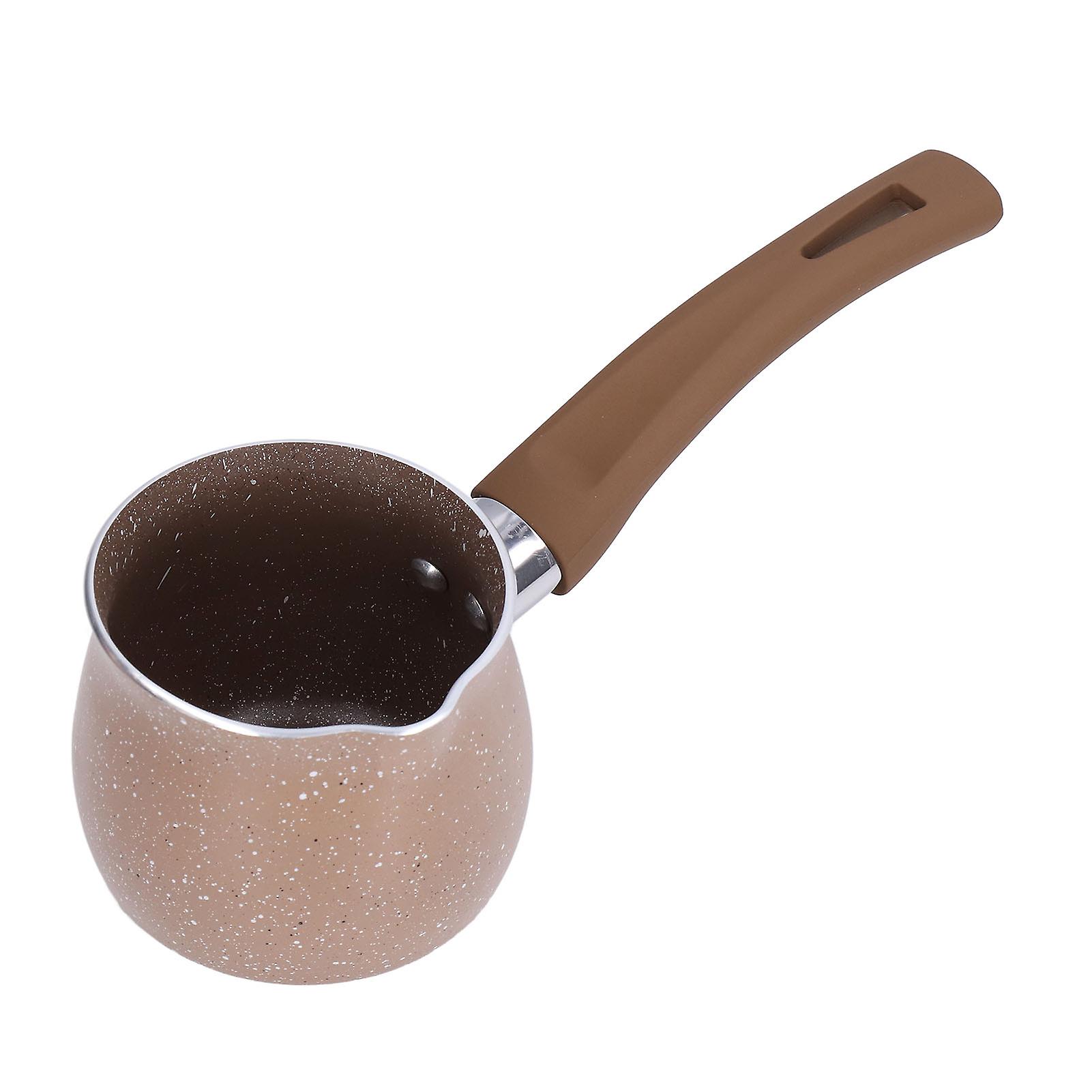 Nonstick Milk Pan 8cm Dia Single Handle Aluminum Alloy Cooking Pot For Coffee Butter Chocolatebrown