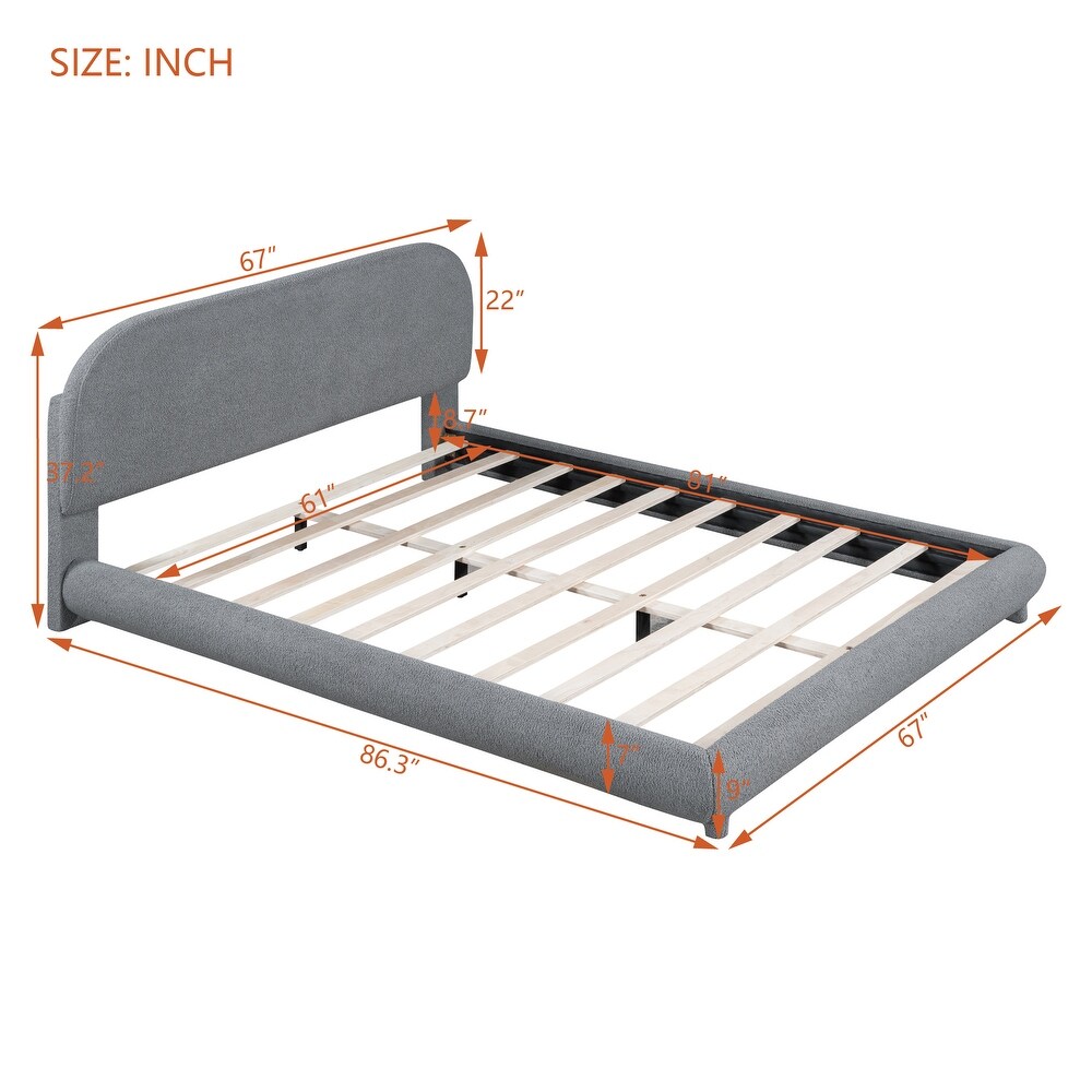 Teddy Fleece Full/Queen Size Upholstered Platform Bed with Thick Fabric  Solid Frame and Stylish Curve shaped Design