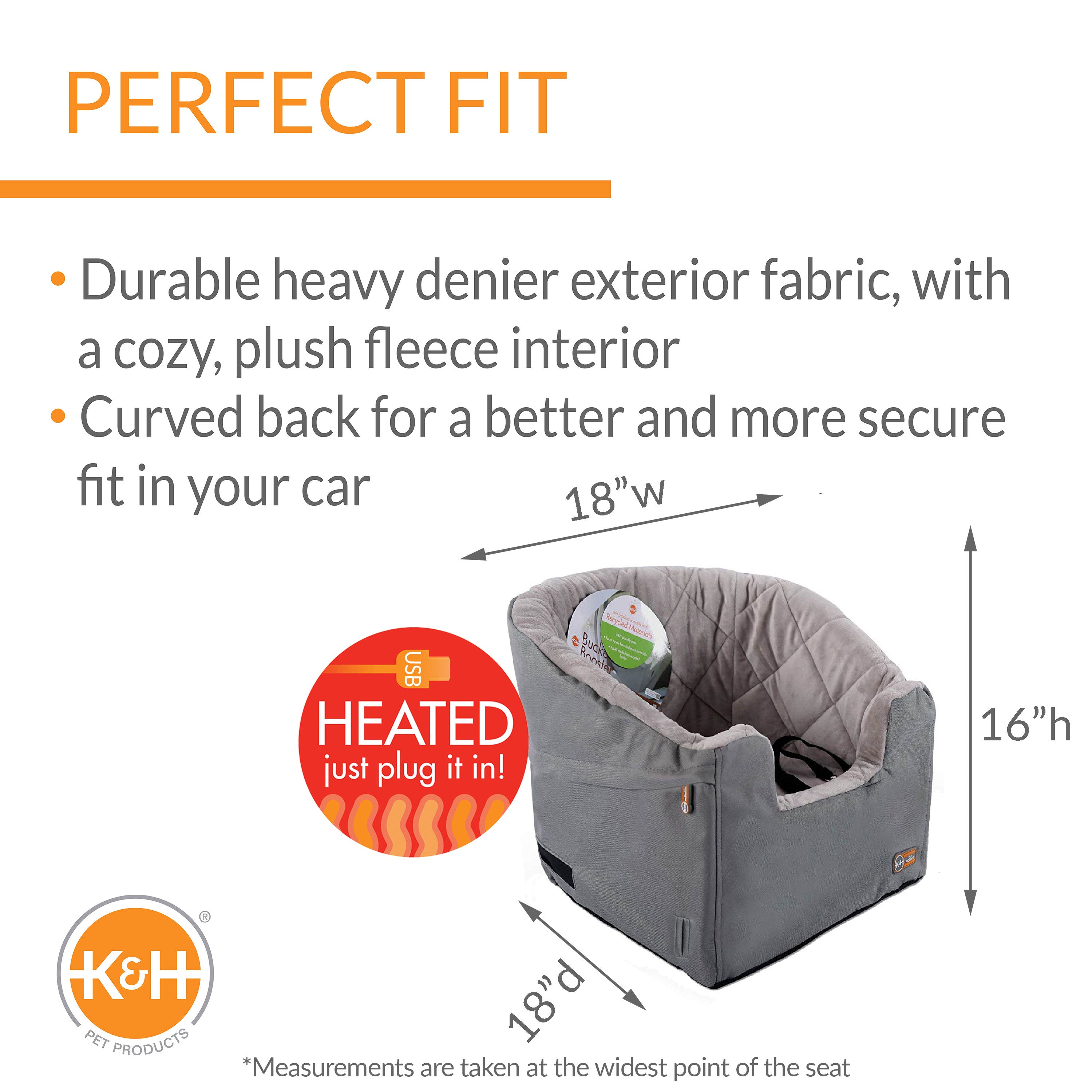 KandH Pet Products Bucket Booster Pet Seat Collapsible Heated Small Gray 18