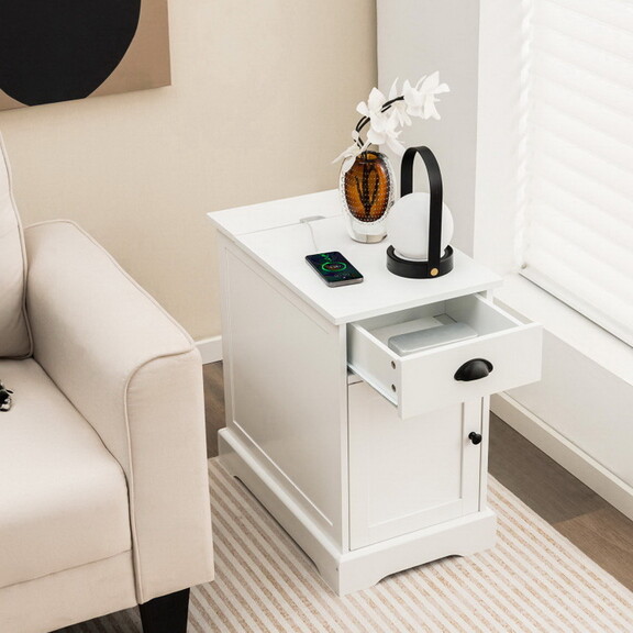 Costway 64593178 End Table with Charging Station a...