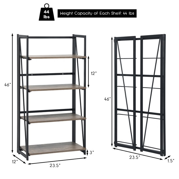 Tangkula 4 Tiers Folding Bookshelf Home Office Industrial Bookcase Standing Shelving Unit For Decorations amp Storage