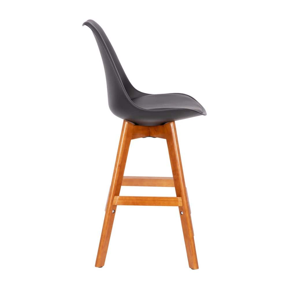 Carnegy Avenue 27 in. Black/Natural Mid Wood Bar Stool with Leather/Faux Leather Seat CGA-CH-504844-BL-HD