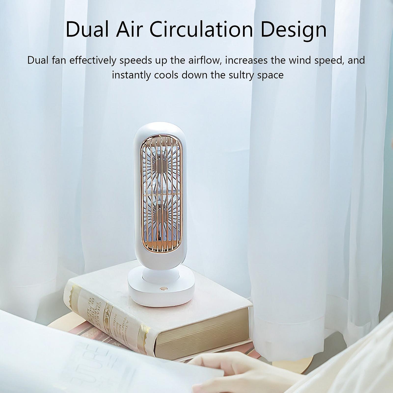 White Small Desk Tower Fan 3 Speed Portable Usb Mini Cooling Tower Fan Dual Air Circulation Personal Standing Fan For Home Office Desktop Bedroom