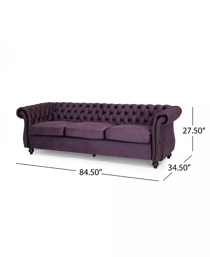 Noble House Somerville Chesterfield Tufted Jewel Toned Sofa with Scroll Arms