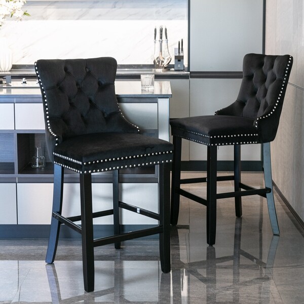 Velvet Upholstered Barstools Chair，Set of 2