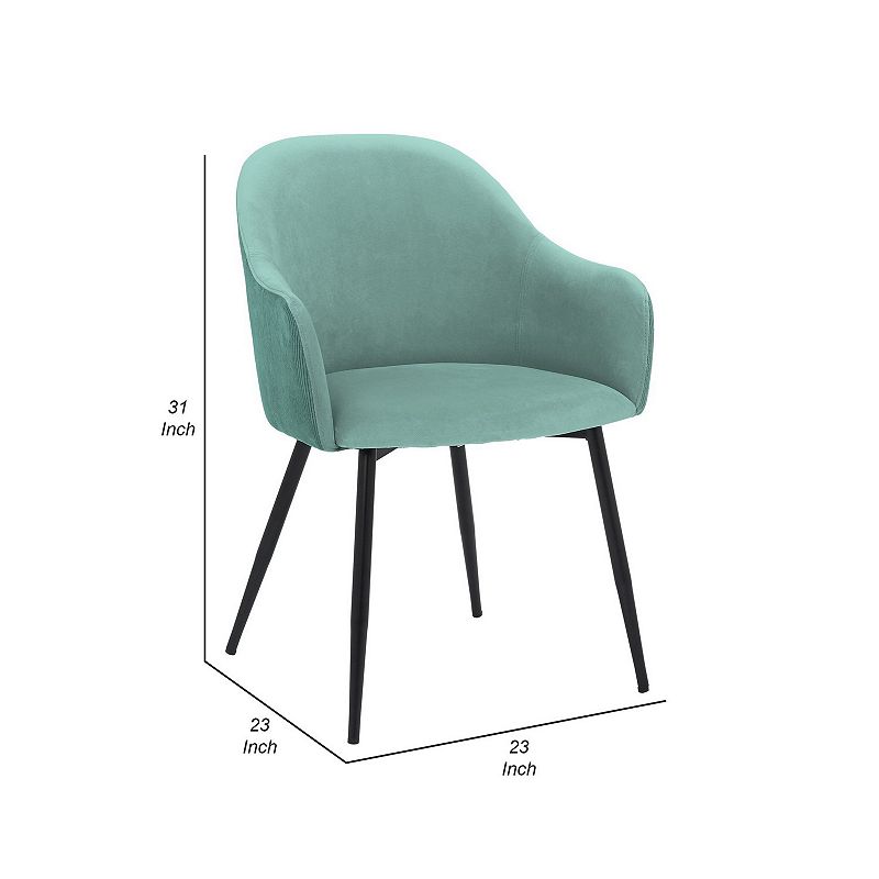 23 Inch Modern Dining Chair， Curved Back， Polyester， Metal Legs， Teal Blue