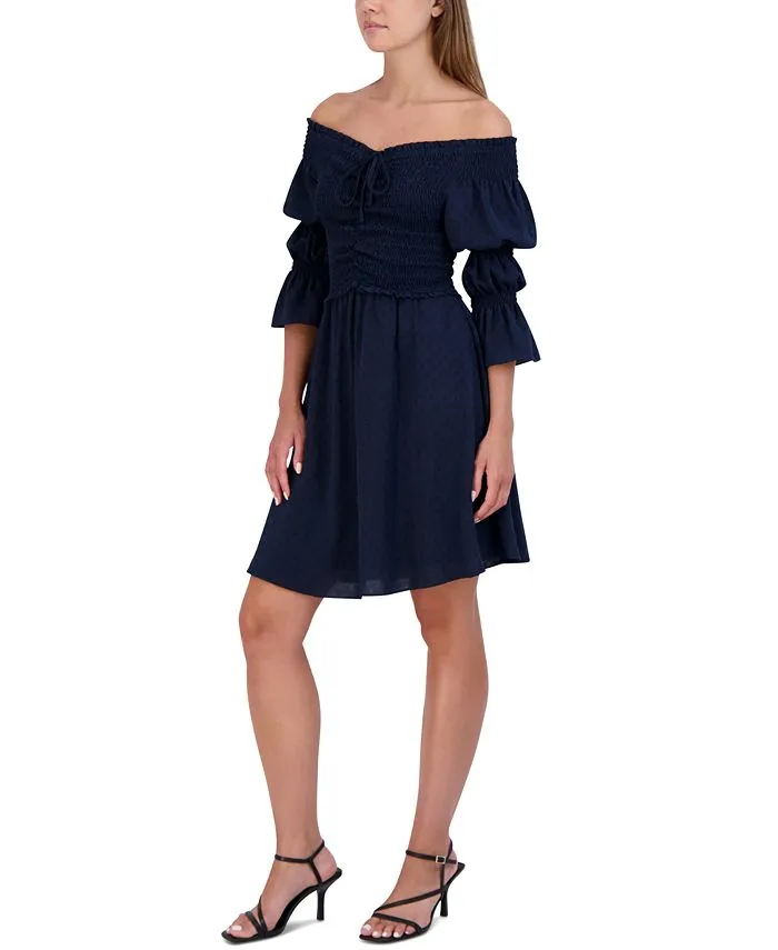 Women's Smocked Off-The-Shoulder Bubble-Sleeve Dress