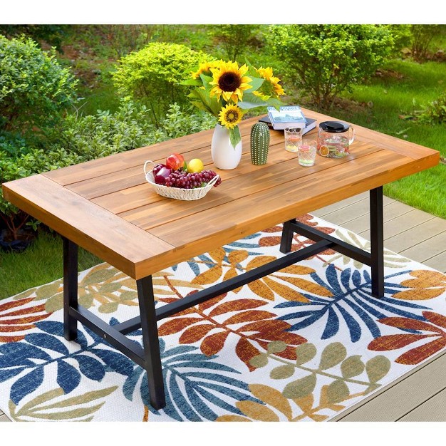 Outdoor Acacia Wood Rectangle Dining Table With Steel Frame Captiva Designs