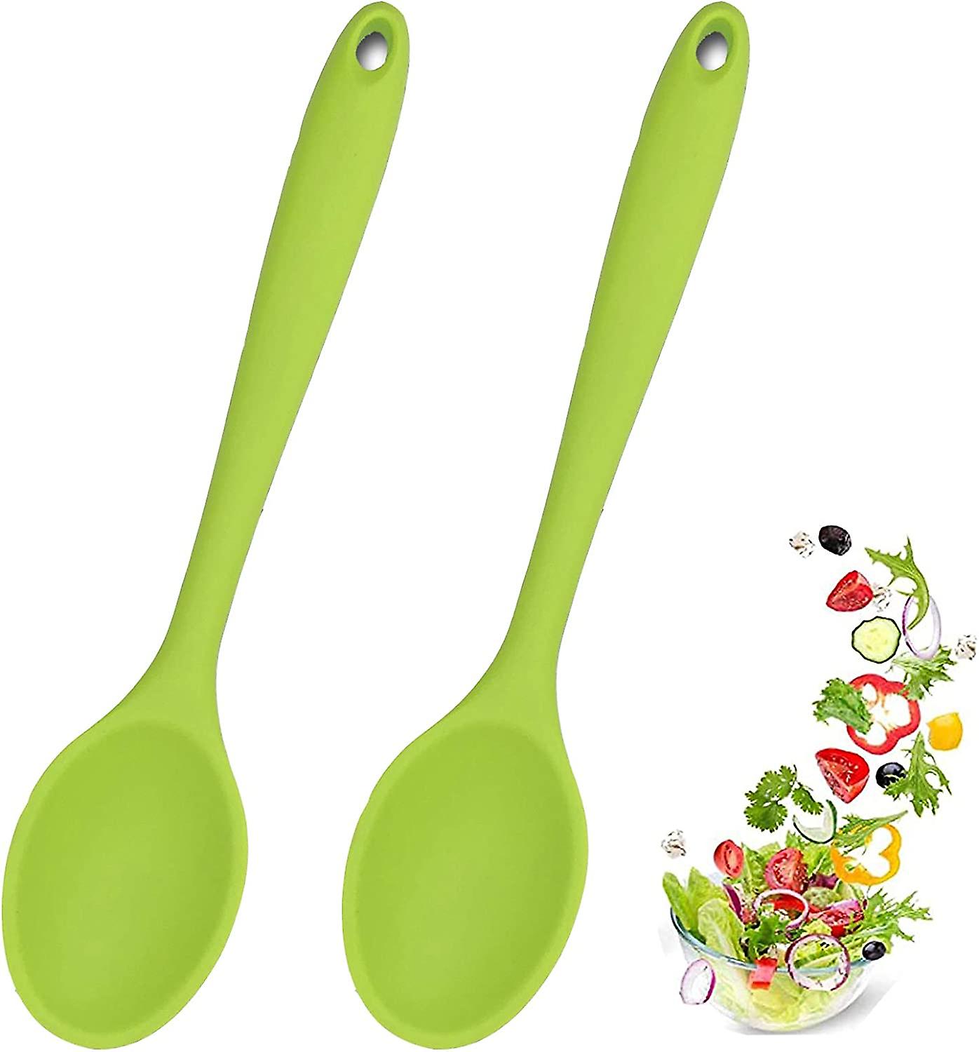 2 Pcs Silicone Spoons For Cooking Heat Resistant， Hygienic Design Cooking Utensi Mixing Spoons For Kitchen Cooking Baking Stirring Mixing Tools(green)