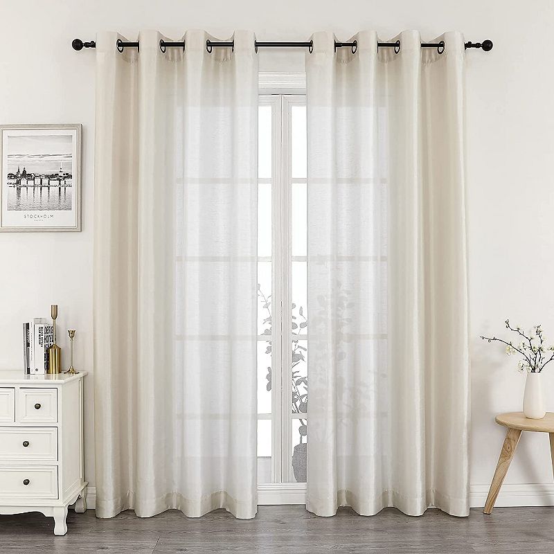 GoodGram 2 Piece Sheer Voile Faux Silk Spring and Summer 84 in. L Grommet Top Curtain Panels