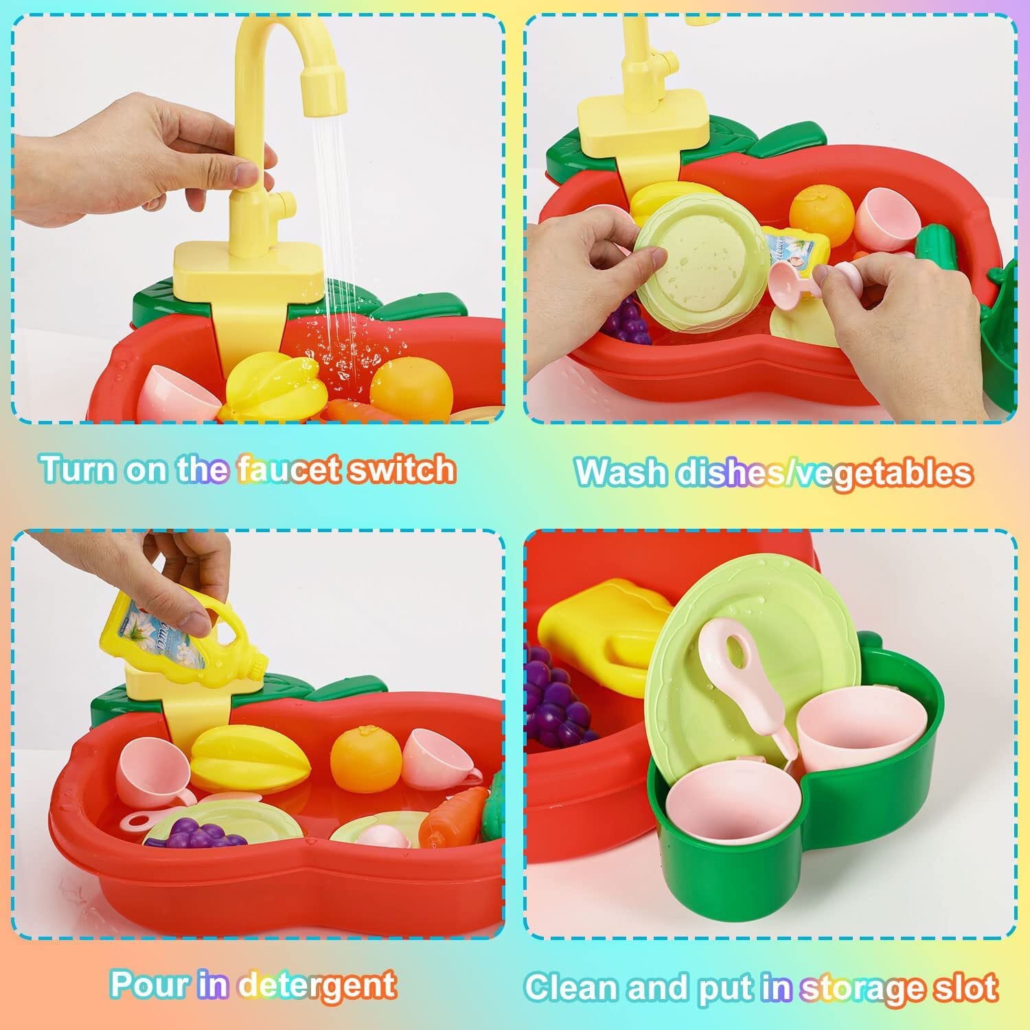 Kitchen Sink Toys, Welltop Wash Up Kids Kitchen Set Electric Dishwasher Playing Toy with Running Water Cycle System and Kitchen Accessories Role Play Toys for Boys Girls Kids Children Gifts